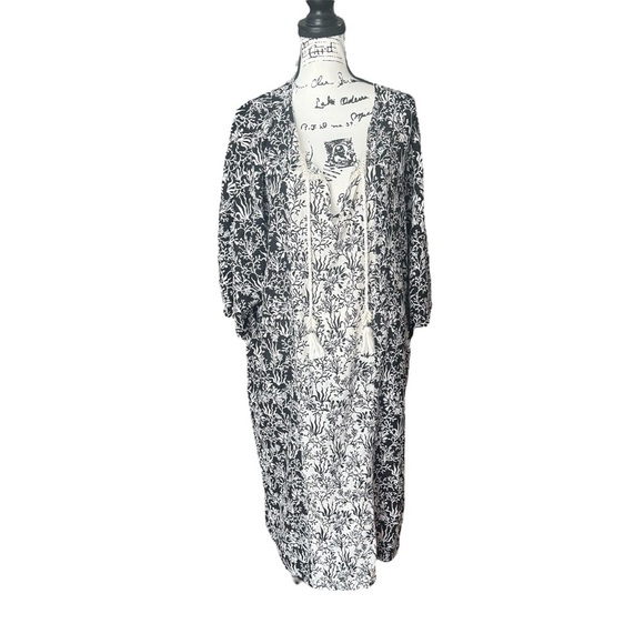 Martha Stewart Collection Other - Martha Stewart Collection Kaftan Dress XL Linen Blend Black White Tassels Pocket